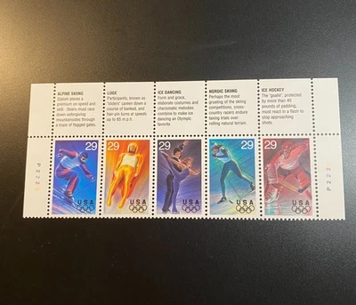 U.S. Scott #2807-11 (#2811a) 1994 Winter Olympics Header Strip of 5 Pl #2222 MOG - Image 1 of 2