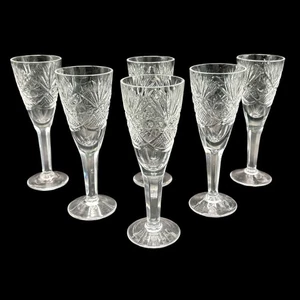Set 6 geschliffene Glas Schraffur Fächer & Stern Stiel Cordial - Bild 1 von 13