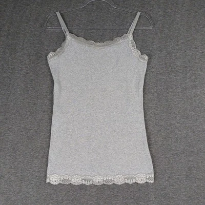 FADED GLORY WOMENS Y2K GRAY LACE TRIM CAMI ADJUSTABLE STRAPS PREPPY LAYERING M - Image 1 of 4