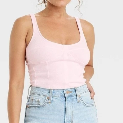 Camiseta sin mangas corsé hilo universal para mujer X-grande acanalada elástica rosa claro Foto 1 de 4