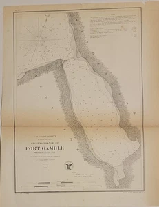 1856 B&W US Coast Survey Mappa Grafico Port Gamble Washington Territorio Bache - Foto 1 di 9