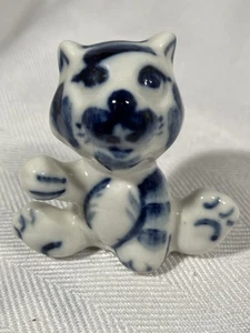 Estatuilla rusa vintage de gato gatito azul y blanco GZHEL - Imagen 1 de 3