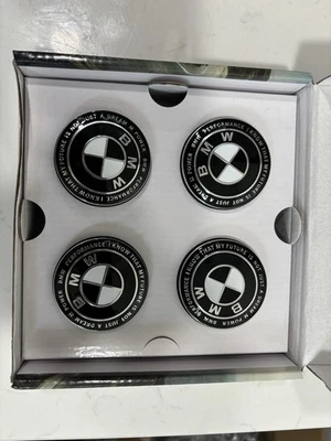 For BMW 56mm Genuine Floating Black & White KITH Wheel Center Hub Caps 5x112 - Image 1 of 2