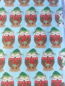 Weihnachten Eulen Streifen Baumwolle Qualität Quilt Stoff ~ Mützen Schals ~ 3+ Yards x 45" W - Bild 1 von 4
