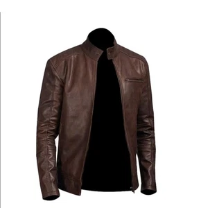 Herren Echtleder Jacke Freizeit Motorrad Biker Braun Echtlederjacke - Bild 1 von 4