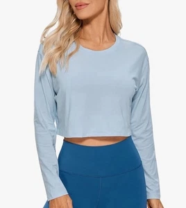 NWT CRZ YOGA Women's Pima Cotton Long Sleeve Workout Shirt Cropped Sz XL (14) - Picture 1 of 5