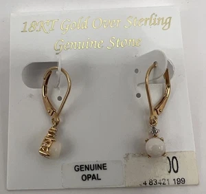 Orecchini a goccia tondi in vero opale placcato oro 18 kt argento sterling 925 massiccio - Foto 1 di 4