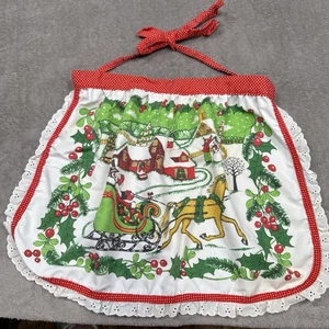 Vtg Christmas Apron Pleated Lace Red Polka Dot Pinup Sexy Trad Wife  - Picture 1 of 13