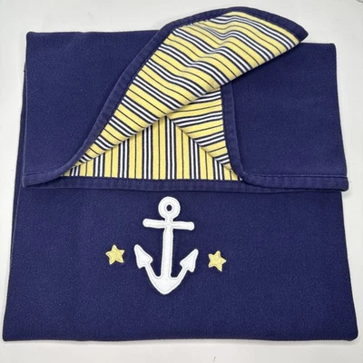 Manta de bebé de colección 1998 Gymboree Anchor náutica amarilla azul marino a rayas algodón en muy buen estado Foto 1 de 4
