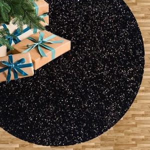Alfombra de árbol de Navidad de terciopelo con lentejuelas de 36 pulgadas negra brillante bordada y lentejuelas... - Imagen 1 de 7