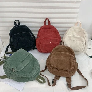 Rucksack School Bags Solid Color Student Bookbags Corduroy Backpack Traveling - Picture 1 of 12