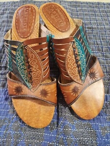 Spring Step Minka Sandals L' Artiste Leather Artsy Women’s EU 40/9.5 Brown/Turq. - Picture 1 of 6