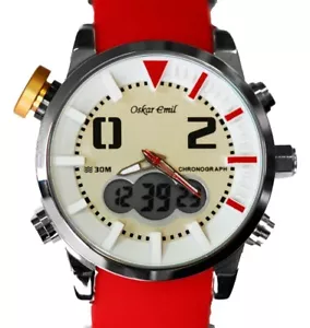 Orologio Oskar Emil LANCER Uomo Cronografo Sportivo Qualità Uomo Acciaio Inox ROSSO - Foto 1 di 7