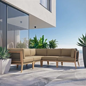 Modway Teak Wood 5-Piece Sectional Sofa - Picture 1 of 10