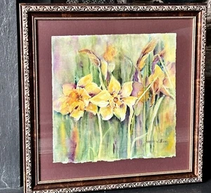 Original Watercolor Daffodil Painting Signed Karen Williams Framed & Matted - Picture 1 of 9