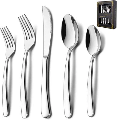 40-Piece Heavy Duty Silverware Set, Stainless Steel Solid Flatware Cutlery for 8 - Image 1 of 4