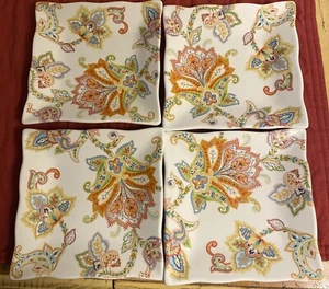 Set Of 4~222 Fifth Indochine Dessert Paisley Plates 5-1/4” EUC - Picture 1 of 8