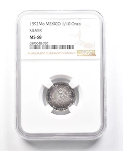 1992 Mo Mexico 1/10 Onza Silver Libertad MS68 NGC Beautiful Tone *3296 - Picture 1 of 3