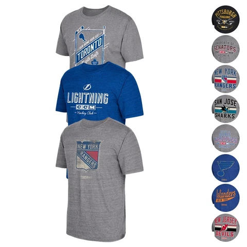 NHL CCM Retro Distressed Team Logo Tri-Blend Premium T-Shirt Collection Men's Cover