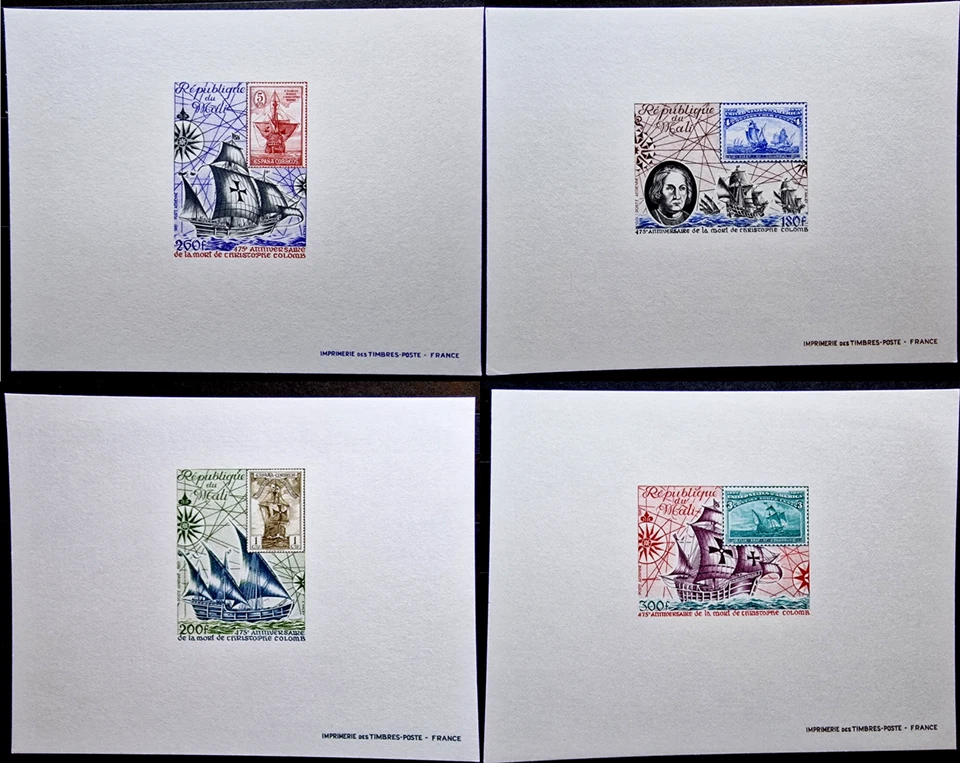Malí 1967 prueba barco de lujo Colón antiguo 4 estampillas en bloques de estampillas conjunto completo Foto 1 de 1