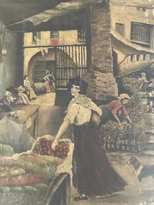 Painting Oil on Canvas Market Fruit Vegetable 1900 Art Naif Raw to Identify - Picture 1 of 15