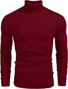 COOFANDY Mens Ribbed Slim Fit Knitted Pullover Turtleneck Medium, Wine Red 