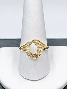 Ring Gold Tone Faux Opal Clear Rhinestones Size 9.5 - Picture 1 of 7