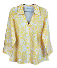 Coldwater Creek 3/4 Sleeve V-Neck Blouse 2X Yellow & White Floral Wear to Work