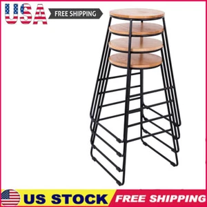 28 In Backless Bar Stool Black Metal Base W/Natural Wood Seat Set Of 4 Kitchen - Picture 1 of 5