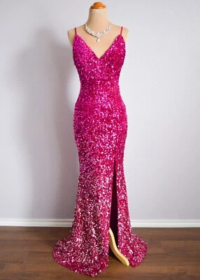 Pink Sequin VELVET Long Formal Prom Evening Wedding Gown Dress L 10 Foto 1 de 4