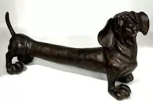 Vintage 70er Jahre handgeschnitzt Holz dunkelbraun Dackel Hund Skulptur Figur 12,5" - Bild 1 von 10