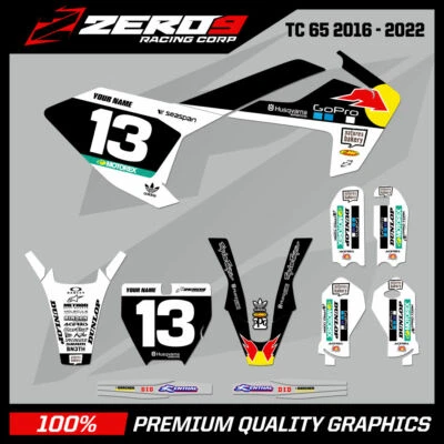 Kit de gráficos personalizado MX: HUSQVARNA Motocross Graphics TC50 TC65 PRO GO NEGRO/WHI Foto 1 de 4