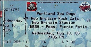 Portland Sea Dogs New Britain Rock Cats MiLB Ticket Stub NBGH Stadium 8/10/2005 - Picture 1 of 2