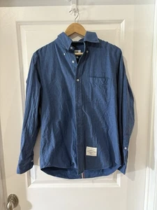 Authentic Thom Browne Mens Blue Four Bar Button Shirt Sz. 2 Medium Cotton - Picture 1 of 5