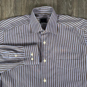 David Donahue Oberhemd Herren 15,5 32/33 Oxford L/S braun blau gestreift - Bild 1 von 17