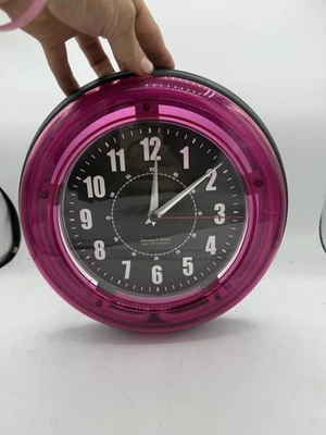 Sterling & Noble Pink Neon Wall Clock Retro Style Battery Operated - Image 1 of 2