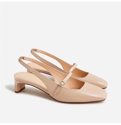 J. Crew Layla Slingback Mary Jane Tacones Spazzolato Cuero Talla 8 Rubor Beige Foto 1 de 4