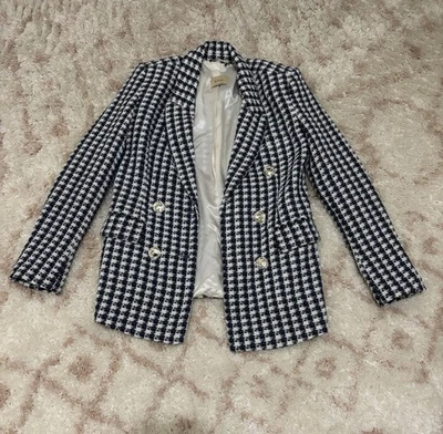Blazer Chaqueta Elie Tahari Blanco Azul Marino Talla 4 Elegante Profesional Estilo Moderno Foto 1 de 4
