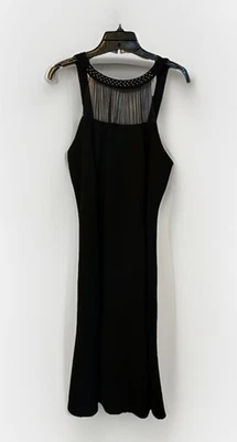 Evan Picone Women’s Dress Size 12 Black Beaded Neck Draped Back Evening Cocktail - Image 1 of 4