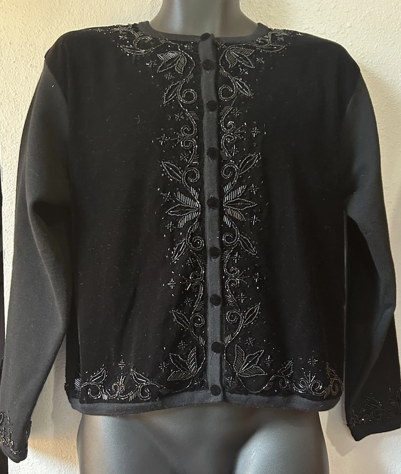 Cárdigan de Colección Talbots Negro Terciopelo y Lana Cuentas M Evento Especial Elegancia Foto 1 de 4