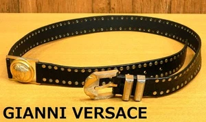 Versace belt VINTAGE GIANNI VERSACE Gianni Versace s Medusa Studded Belt Bla - Picture 1 of 8