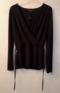 New Marks & Spencer Black Stretch Wrap Style Long Sleeve Top Size 8 - Picture 1 of 4