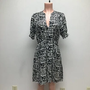 ba&sh Womens Black & White Oia Printed V-Neck Balloon Sleeve Mini Dress Medium - Picture 1 of 7