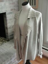 NWT BASLER KNIT FRINGE WOOL COTTON BLEND Open Cardigan Sweater CREAM TAN S $525 