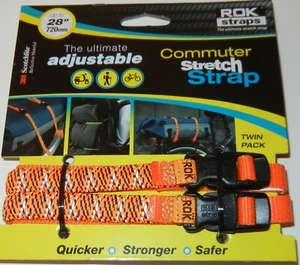 ROK Straps Commuter Stretch Straps Adj 12"-28" x 3/8 Orange/Black Reflective  - Picture 1 of 2