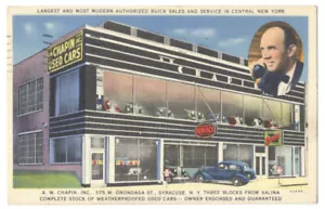 Cartolina Chapin USATA AUTO & BUICK CAR DEALER - Syracuse NY 1938 LINO - RARA - Foto 1 di 2