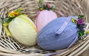Uova Maglione Pasqua 6 Pollici Set di 3 Ornamenti Decorazioni Pasqua Primaverili - Foto 1 di 6