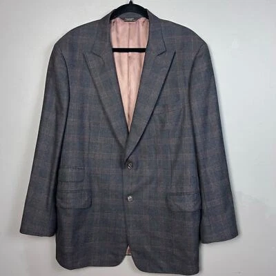 Paul Stuart sport coat men's 45 L plaid charcoal gray pink Super 120's Italy - Image 1 of 4