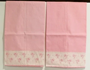Vintage Embroidered Pink & White Queen Pillow Cases - Picture 1 of 5