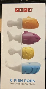 ZOKU 6 FISH POPS TRADITIONAL ICE POP MOLDS BPA FREE NEW IN BOX SEALED CONTENTS - Picture 1 of 7